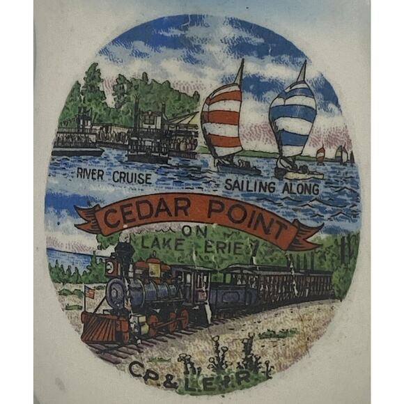 Vintage Creamer Souvenir Cedar Point Ohio On Lake Erie Collectible Blue Green - Picture 2 of 7